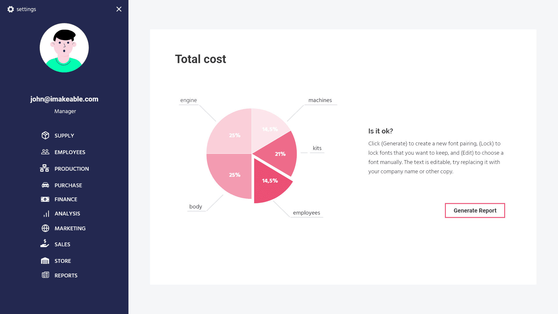 Dashboard aplikacji którą stworzyliśmy w iMakeable!